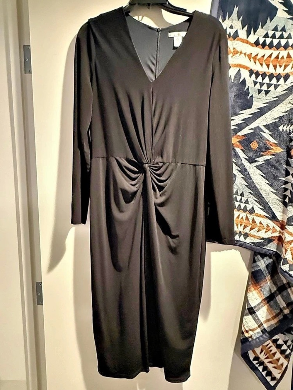 London Times Long Sleeve Twist Front Midi Dress Black Size 12